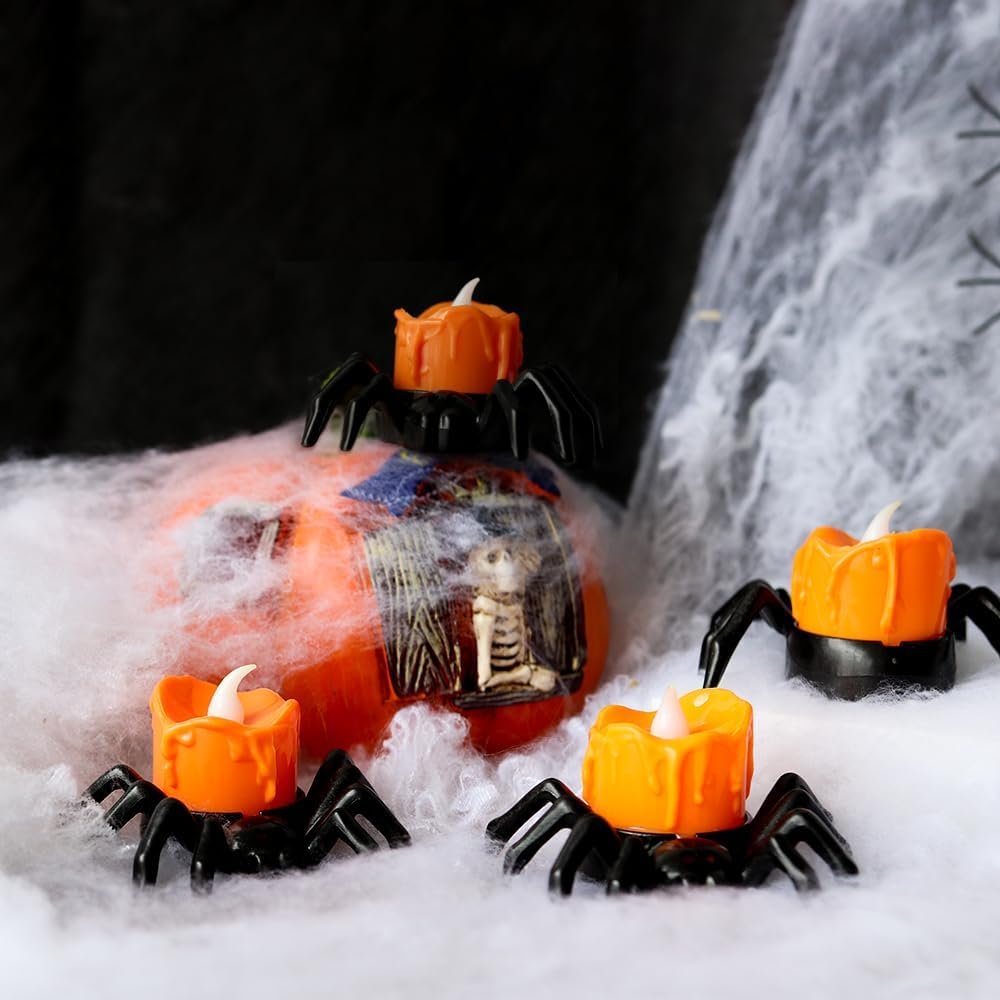 LED Spinnenlicht Halloween Decoratie Vlamloze Kaars Oranje Gloed Sfeerverlichting Feest Horror Binnen Buiten | Sulvida