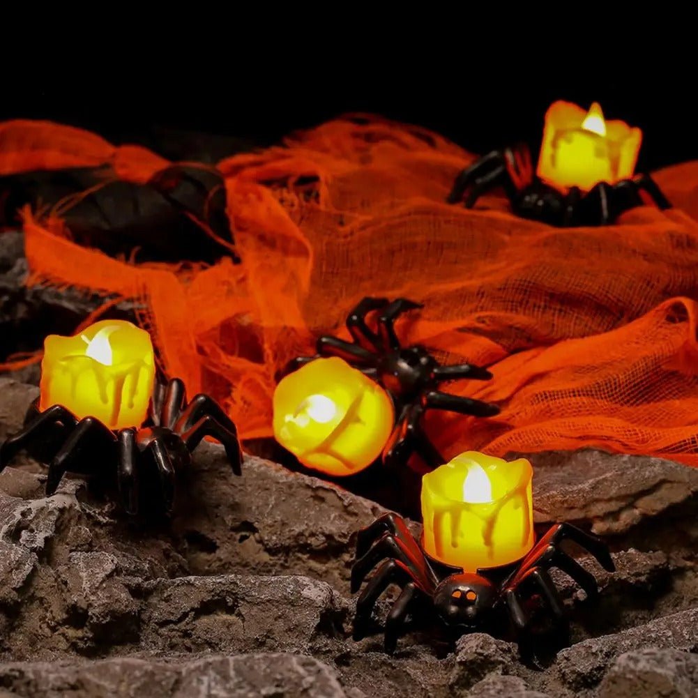 LED Spinnenlicht Halloween Decoratie Vlamloze Kaars Oranje Gloed Sfeerverlichting Feest Horror Binnen Buiten | Sulvida