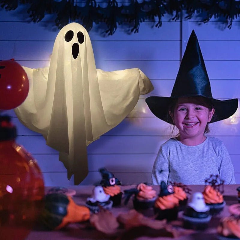 Spookwindzak met LED-verlichting - Hangend decoratiespook voor buiten en binnen - Halloween decoratie | Sulvida