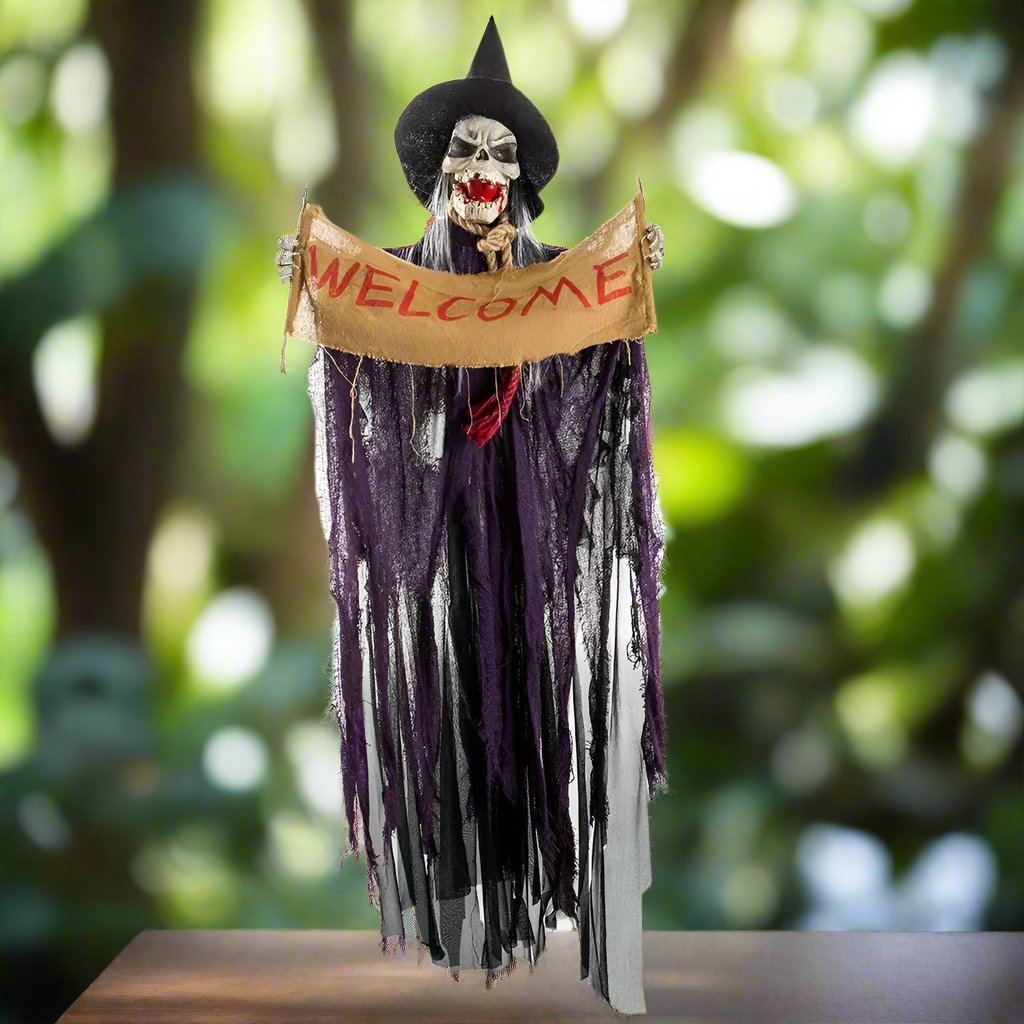 Hangende Spookfiguur met LED-ogen en Bewegingssensor Halloweendecoratie Griezelig 100cm Horror Party | Sulvida