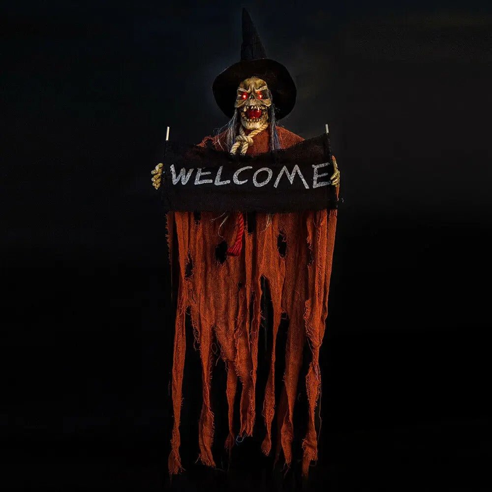Hangende Spookfiguur met LED-ogen en Bewegingssensor Halloweendecoratie Griezelig 100cm Horror Party | Sulvida