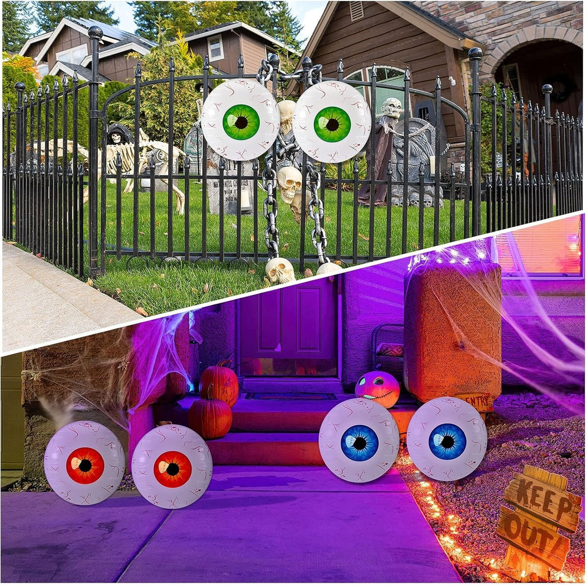 Opblaasbare oogballen decoratie set 6 stuks Halloween feestversiering griezelig themafeest horror party binnen buiten | Sulvida