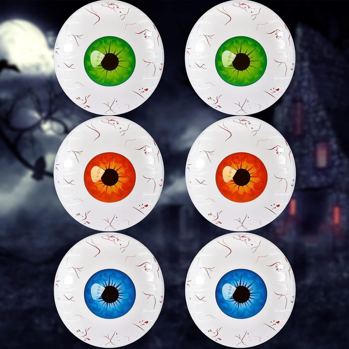 Opblaasbare oogballen decoratie set 6 stuks Halloween feestversiering griezelig themafeest horror party binnen buiten | Sulvida