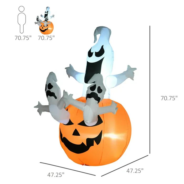 Opblaasbare Halloween Decoratie Spook met Pompoen – Feestelijke Tuindecoratie met LED Verlichting voor Buiten | Sulvida
