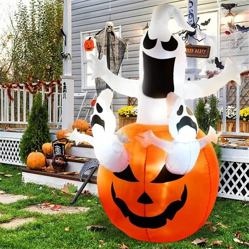Opblaasbare Halloween Decoratie Spook met Pompoen – Feestelijke Tuindecoratie met LED Verlichting voor Buiten | Sulvida