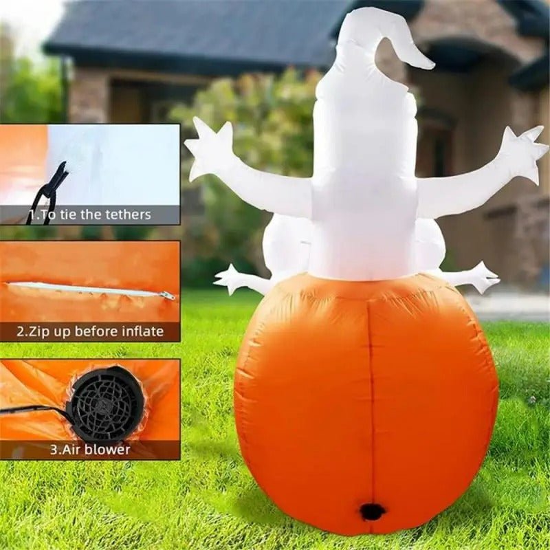 Opblaasbare Halloween Decoratie Spook met Pompoen – Feestelijke Tuindecoratie met LED Verlichting voor Buiten | Sulvida