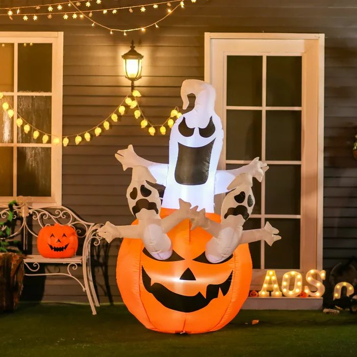 Opblaasbare Halloween Decoratie Spook met Pompoen – Feestelijke Tuindecoratie met LED Verlichting voor Buiten | Sulvida