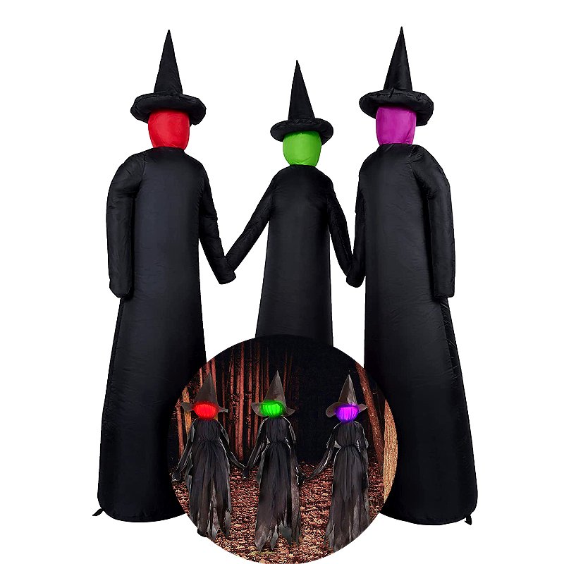 Opblaasbare Heksen met LED-Verlichting en Geluidssensor Tuindecoratie 3-delig Halloween Decoratieset Buiten | Sulvida