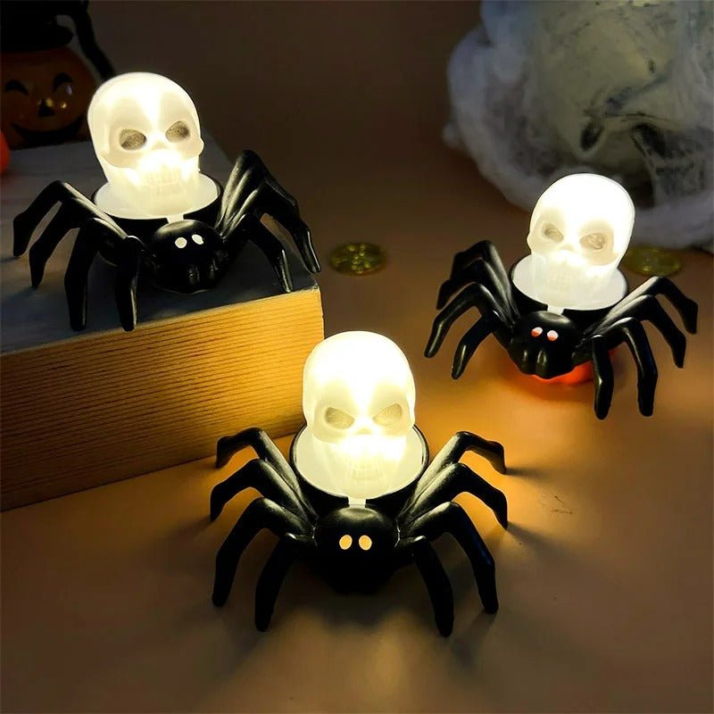 Griezelige Spinlamp met LED-Kaars en Schedel Halloween Tafellamp Spinnenkop Decoratie Sfeervol Licht | Sulvida