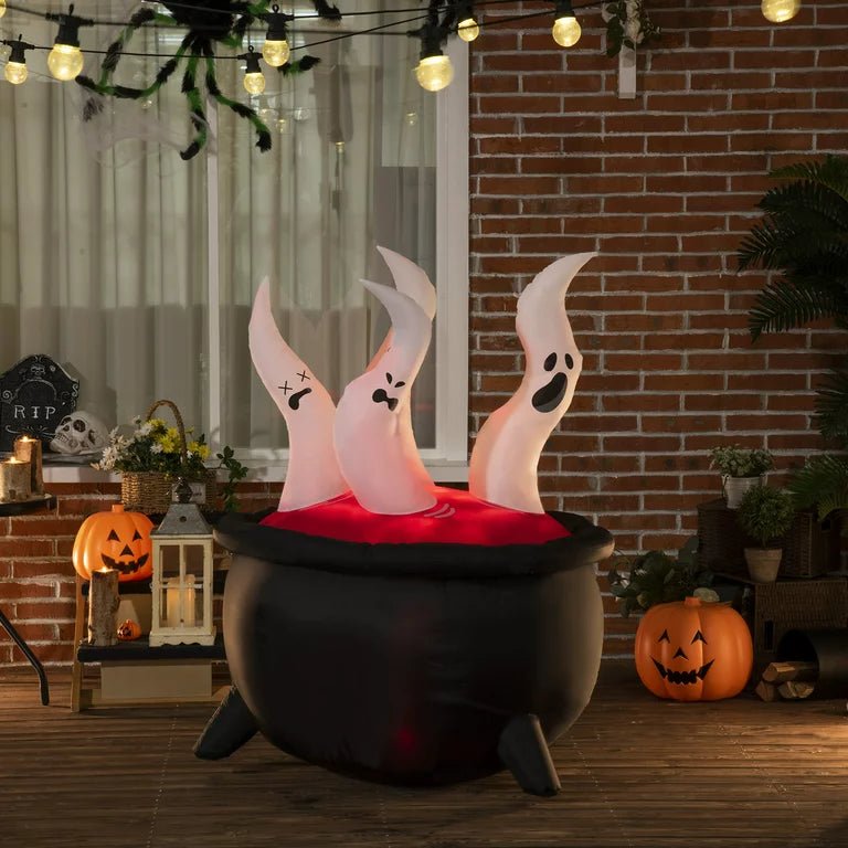 Opblaasbare Ketel met Spookjes en LED-verlichting Halloween Decoratie voor Tuin Feest Party Buiten Sfeer | Sulvida