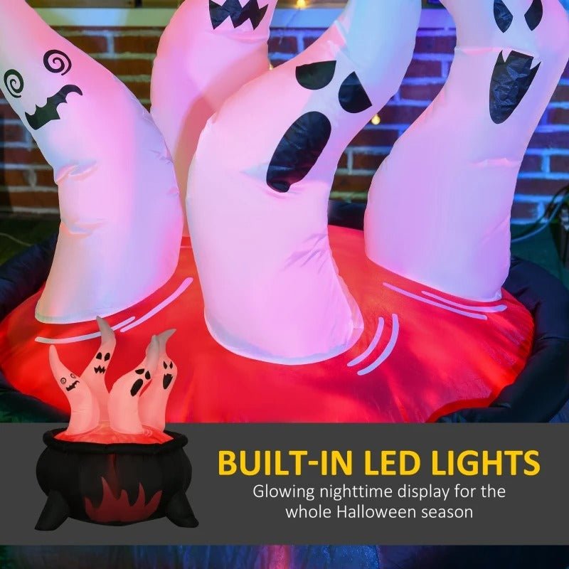 Opblaasbare Ketel met Spookjes en LED-verlichting Halloween Decoratie voor Tuin Feest Party Buiten Sfeer | Sulvida