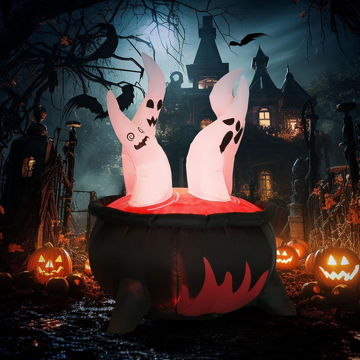 Opblaasbare Ketel met Spookjes en LED-verlichting Halloween Decoratie voor Tuin Feest Party Buiten Sfeer | Sulvida