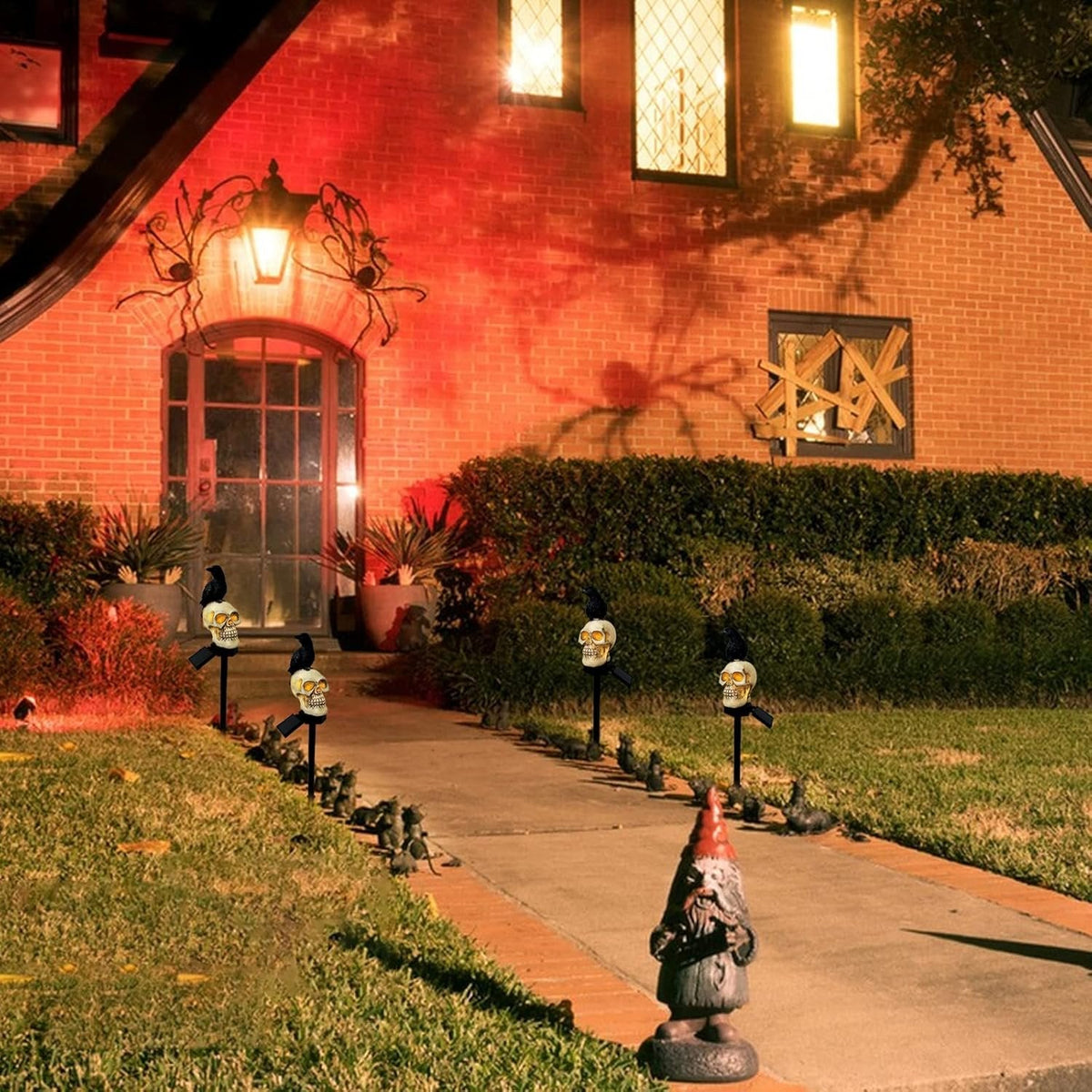 Solar Doodshoofd Tuinverlichting met Raaf Zwart Wit Halloween Decoratie Padverlichting LED Tuin Sfeer | Sulvida