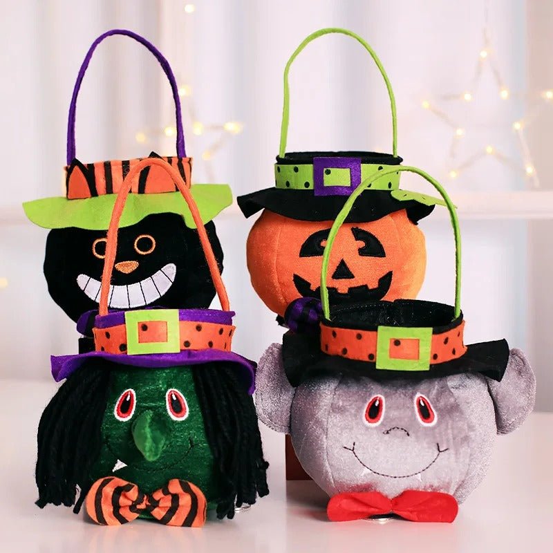 Opvouwbare Snoepzak Halloween met Handvatten Stoffen Treattas Pompoen Heks Vampier Spookjes Feesttas Trick or Treat | Sulvida