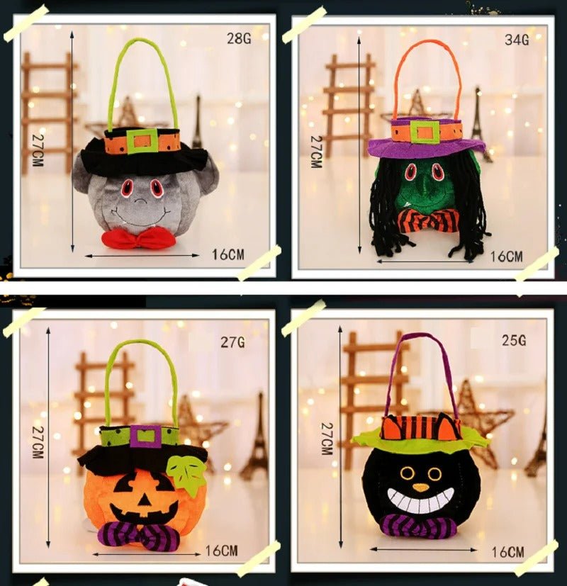 Opvouwbare Snoepzak Halloween met Handvatten Stoffen Treattas Pompoen Heks Vampier Spookjes Feesttas Trick or Treat | Sulvida