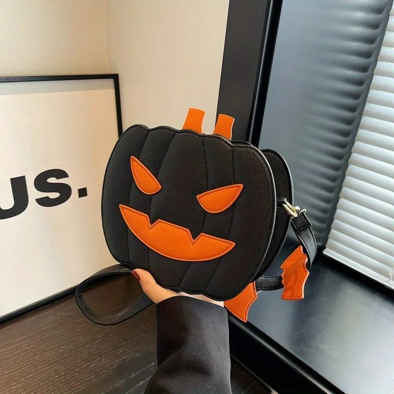 Pompoenvormige Schoudertas met Verstelbare Riem en Ritssluiting Halloween-Accessoire PU-Leer Feestelijke Mode | Sulvida