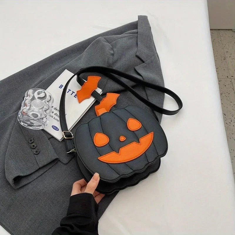 Pompoenvormige Schoudertas met Verstelbare Riem en Ritssluiting Halloween-Accessoire PU-Leer Feestelijke Mode | Sulvida