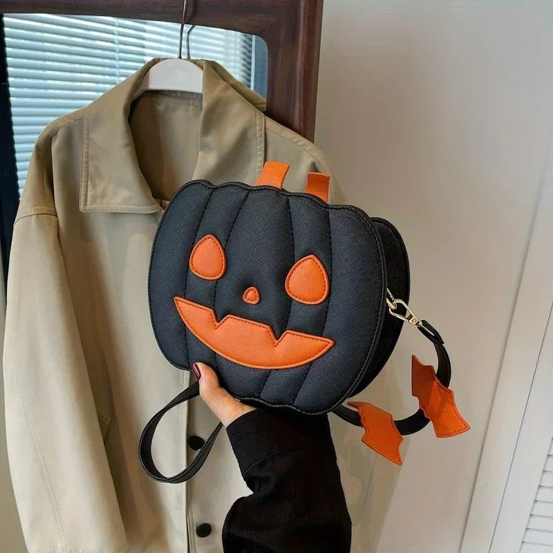 Pompoenvormige Schoudertas met Verstelbare Riem en Ritssluiting Halloween-Accessoire PU-Leer Feestelijke Mode | Sulvida