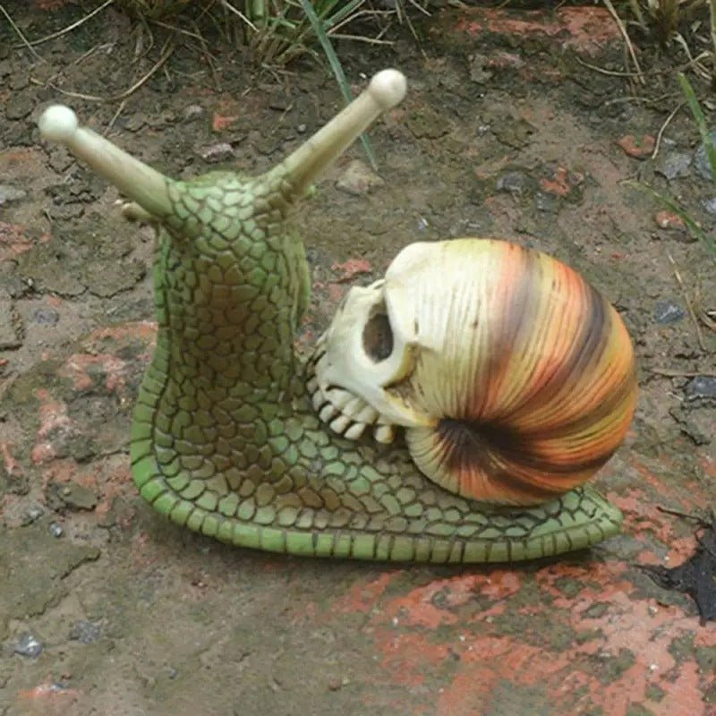 Gotisch Slakbeeld met Schedel - Weersbestendig Tuinornament van Hars voor Binnen en Buiten - Gothic Decoratie | Sulvida