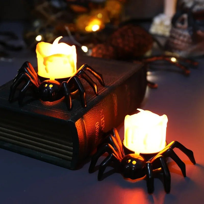 LED Spinnenlicht op Batterij Zwarte Kandelaar Decoratie Sfeerverlichting Halloween Griezelig Tafelornament | Sulvida