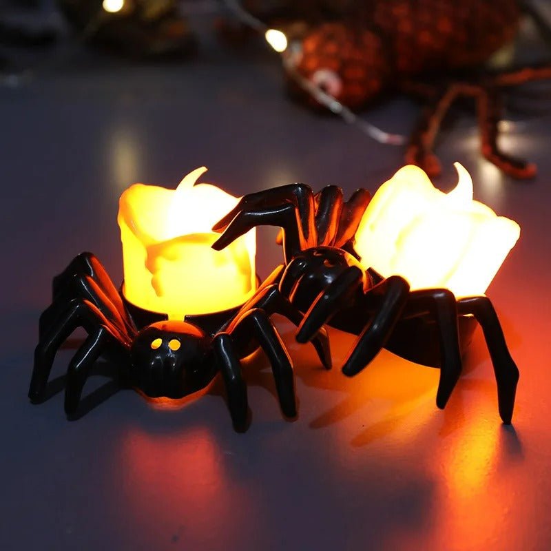 LED Spinnenlicht op Batterij Zwarte Kandelaar Decoratie Sfeerverlichting Halloween Griezelig Tafelornament | Sulvida