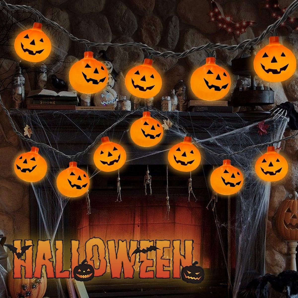 LED Pompoenslinger met 10 of 20 Lichtjes Binnen Buiten Decoratie Feestverlichting Herfst Halloween Sfeer | Sulvida