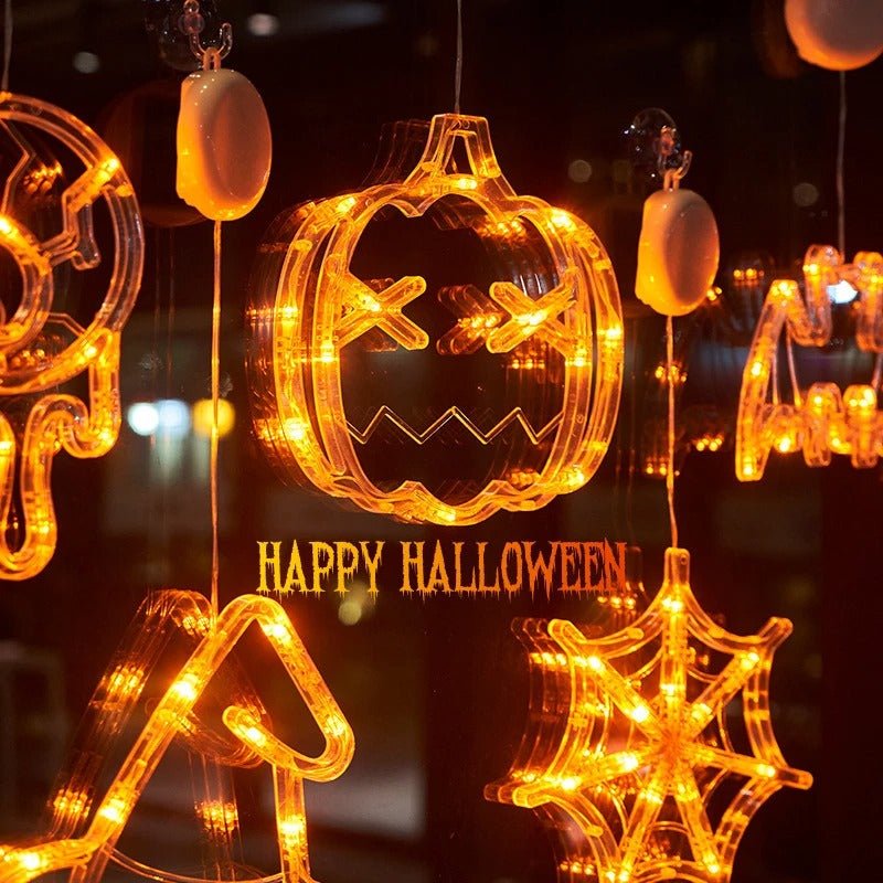 LED Raamverlichting met Zuignap Halloween Decoratie Geest Pompoen Vleermuis Feestdagen Thema Lichtsnoer | Sulvida