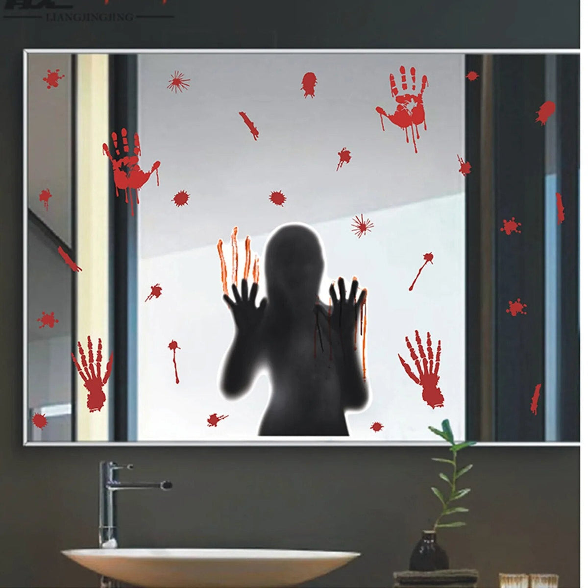 Griezelige Wandstickers Bloedige Handafdrukken voor Ramen Horror Decoratie 96x43cm Halloween Spookhuis Sfeer | Sulvida