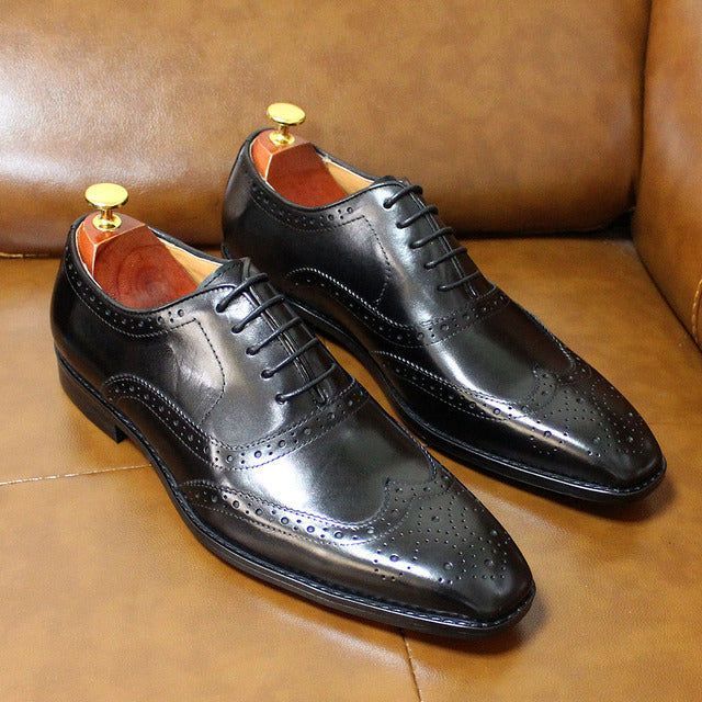 Handgeschilderde Leren Oxford Schoenen voor Heren Bruin Grijs Zwart Paars Elegante Business Schoenen | Sulvida