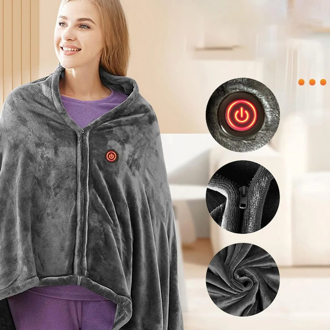 Verwarmde Deken met Ritssluiting en USB-Aansluiting – Cape voor Schouders en Romp – Fluweelzacht Fleece | Sulvida