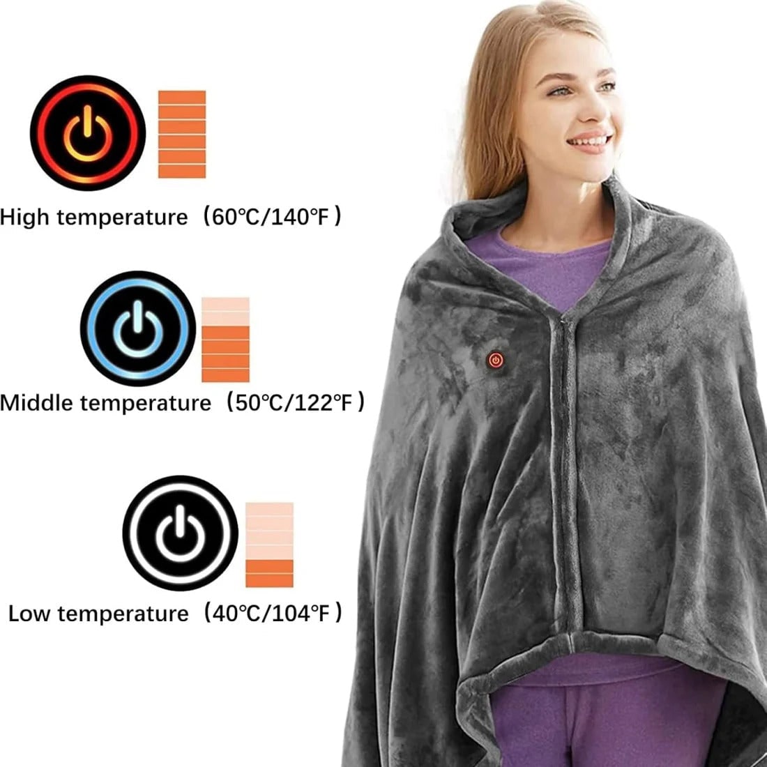 Verwarmde Deken met Ritssluiting en USB-Aansluiting – Cape voor Schouders en Romp – Fluweelzacht Fleece | Sulvida