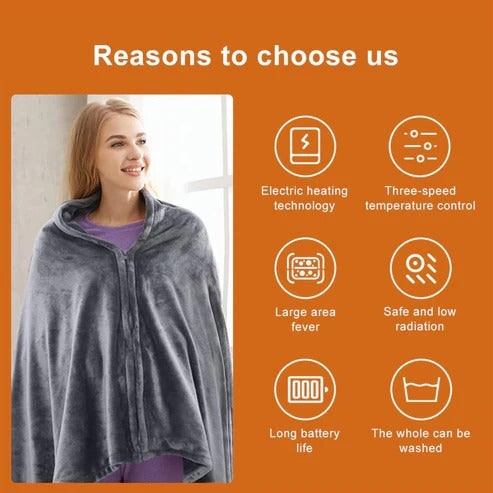 Verwarmde Deken met Ritssluiting en USB-Aansluiting – Cape voor Schouders en Romp – Fluweelzacht Fleece | Sulvida