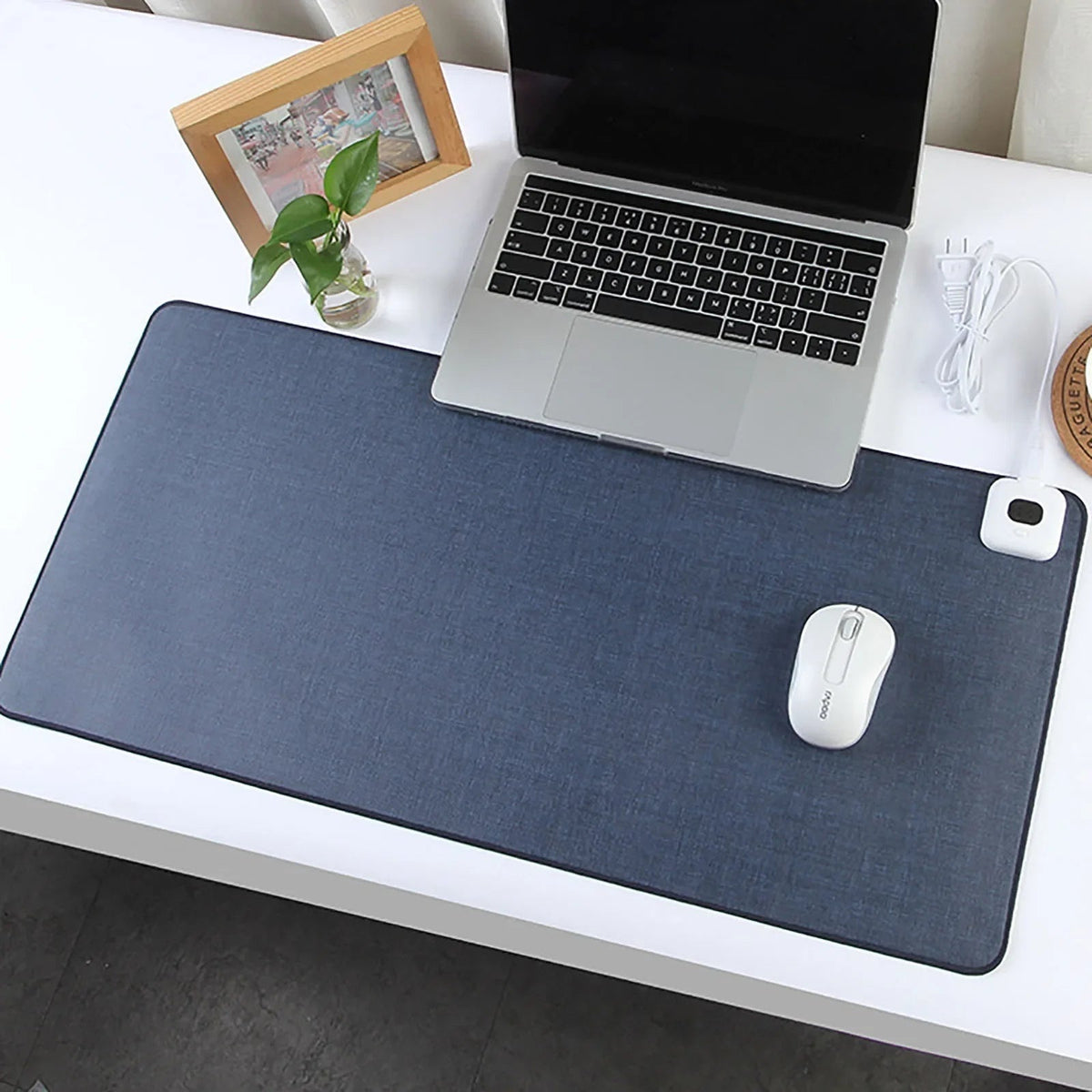 Verwarmde Bureaumat 80x40 cm Grijs met Temperatuurregeling Linnen Verwarming voor Warm Werkcomfort Bureau | Sulvida