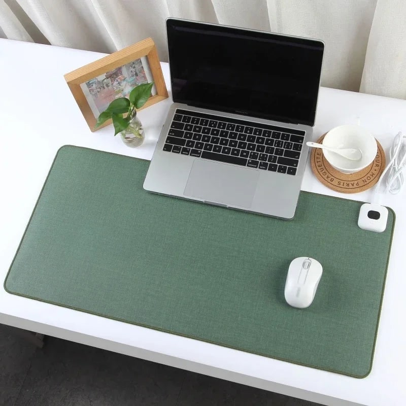 Verwarmde Bureaumat 80x40 cm Grijs met Temperatuurregeling Linnen Verwarming voor Warm Werkcomfort Bureau | Sulvida