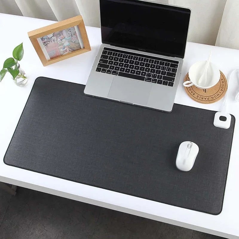 Verwarmde Bureaumat 80x40 cm Grijs met Temperatuurregeling Linnen Verwarming voor Warm Werkcomfort Bureau | Sulvida