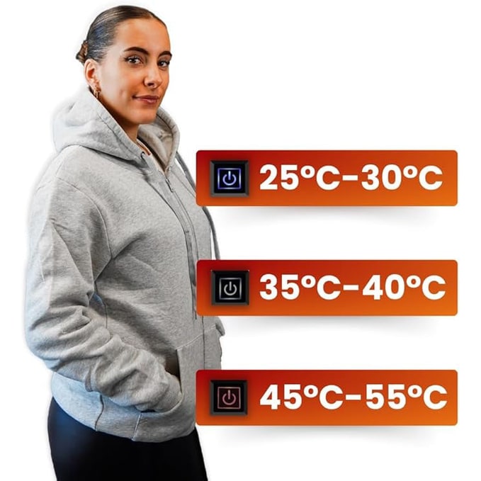 Verwarmde Hoodie met USB Verwarmingszones Rug Buik Nek 3 Temperatuurniveaus Unisex Capuchon Oplaadbaar | Sulvida