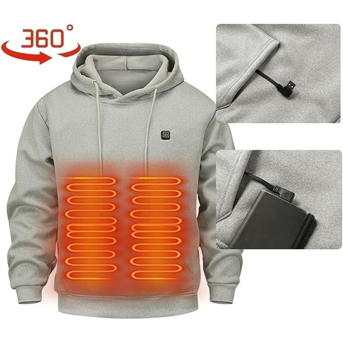 Verwarmde Hoodie met USB Verwarmingszones Rug Buik Nek 3 Temperatuurniveaus Unisex Capuchon Oplaadbaar | Sulvida