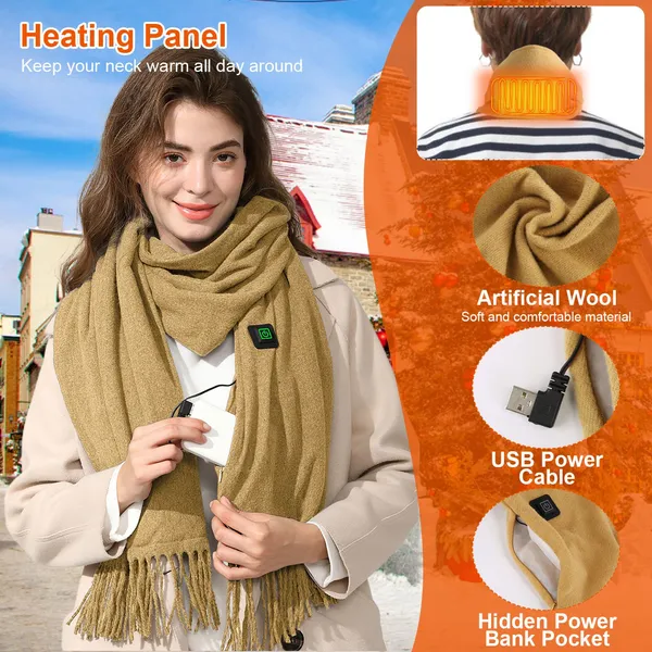 Verwarmbare Sjaal met USB Fleece Nekwarmte Drie Warmtestanden Zachte Halsdoek Verwarmd Wintersjaaltje | Sulvida