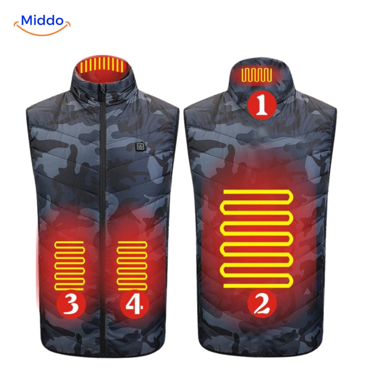 Verwarmingsvest met USB-bediening 4-21 verwarmingszones zwart blauw rood camouflage heren winter bodywarmer | Sulvida