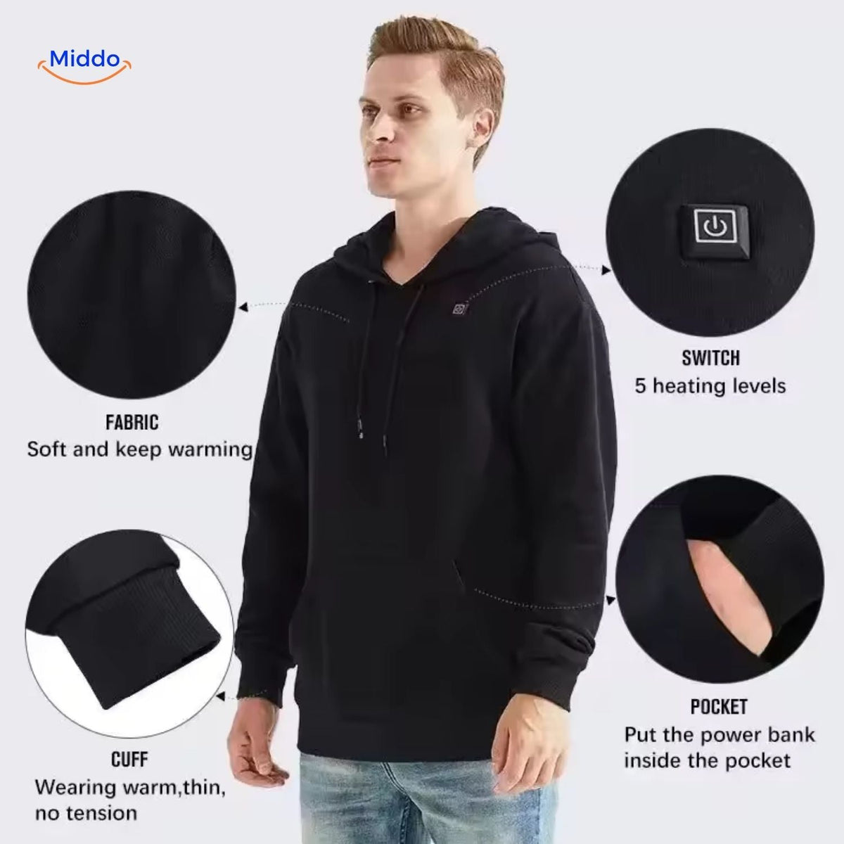 Verwarmde Hoodie met USB-Aansluiting en 3 Warmtezones – Comfortabele Outdoorkleding voor Heren en Dames | Sulvida
