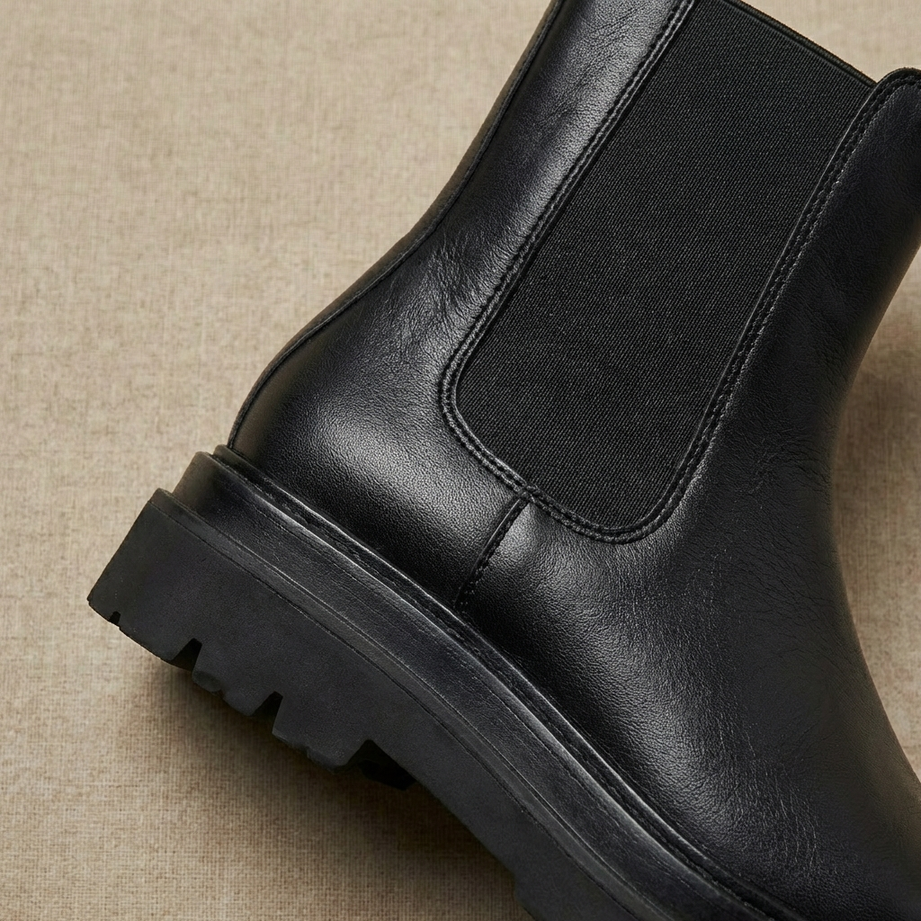 Chelsea Boots met Platform Profielzool - Microfiber Leer - Dames - Stoere Wijde Grip - Zwart - Enkellaars | Sulvida
