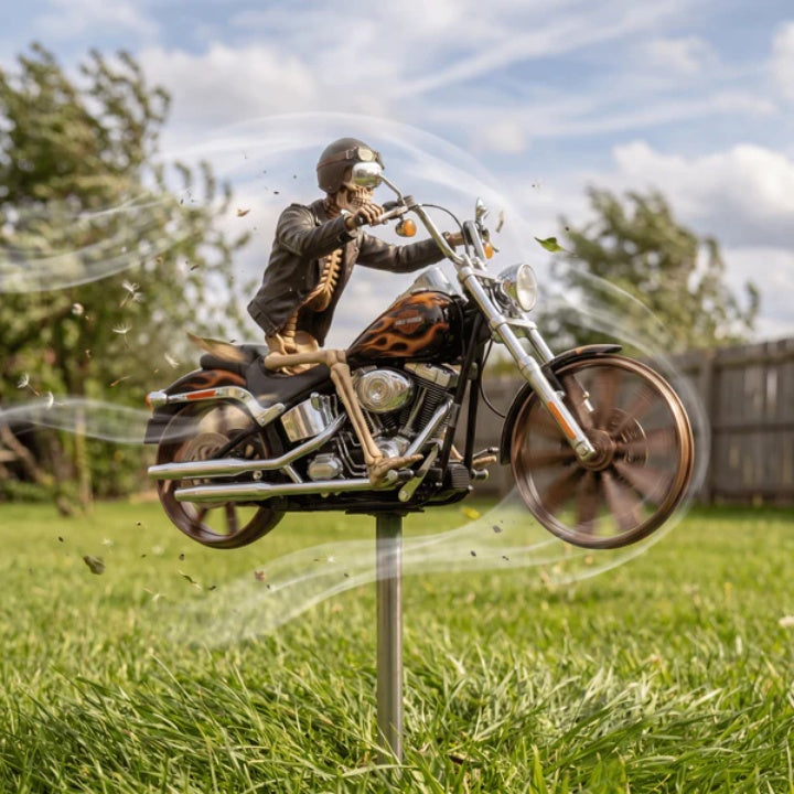 Decoratief tuinwindrad met motorrijder voor buitengebruik bewegend acryl tuin- en terrasornament decoratie | Sulvida