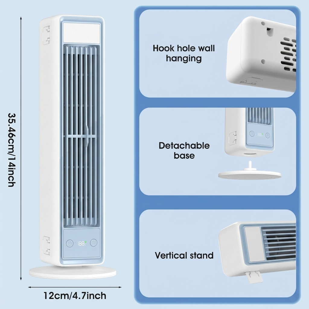 Draagbare Bladloze Ventilator Oplaadbaar met Afstandsbediening 5 Snelheden Oscillatie Geruisloos voor Thuis Kantoor | Sulvida