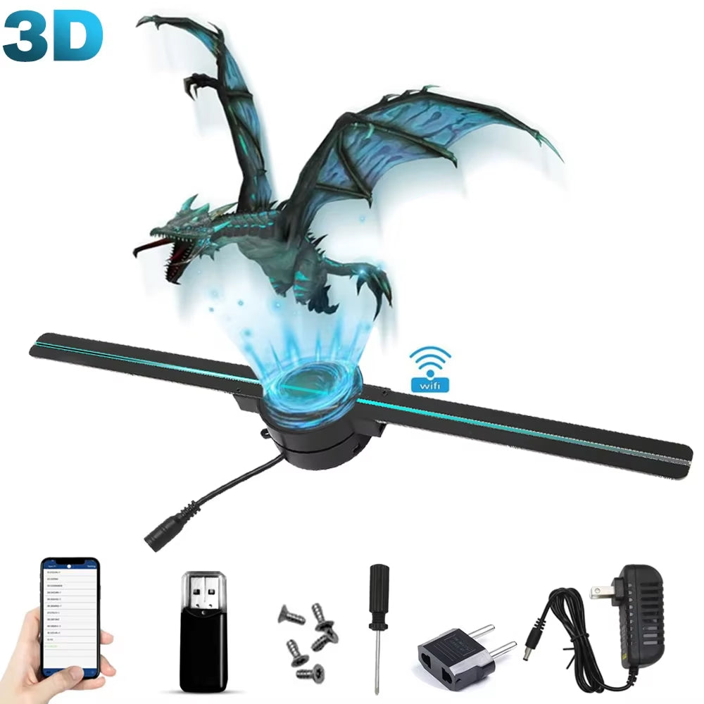 Ventilateur d’affichage holographique 3D avec image flottante, commande sans fil et projection HD pour un contenu spectaculaire | Sulvida