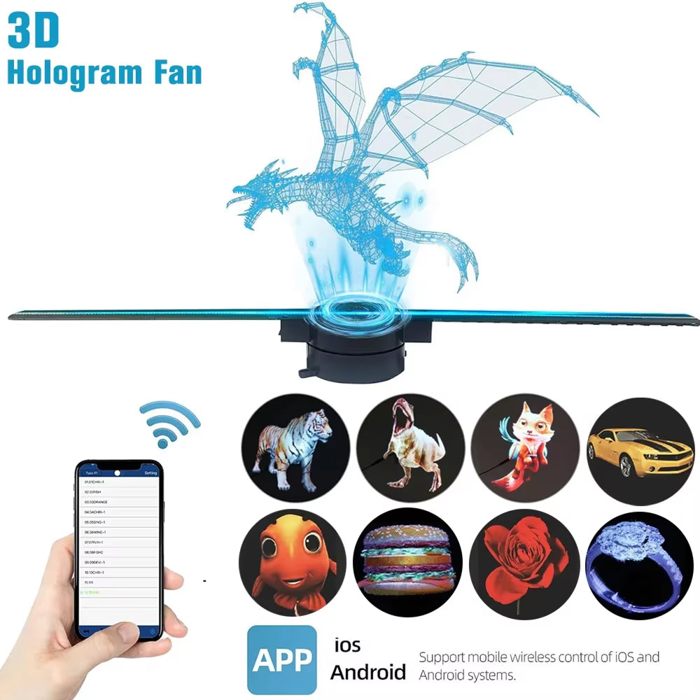 Ventilateur d’affichage holographique 3D avec image flottante, commande sans fil et projection HD pour un contenu spectaculaire | Sulvida