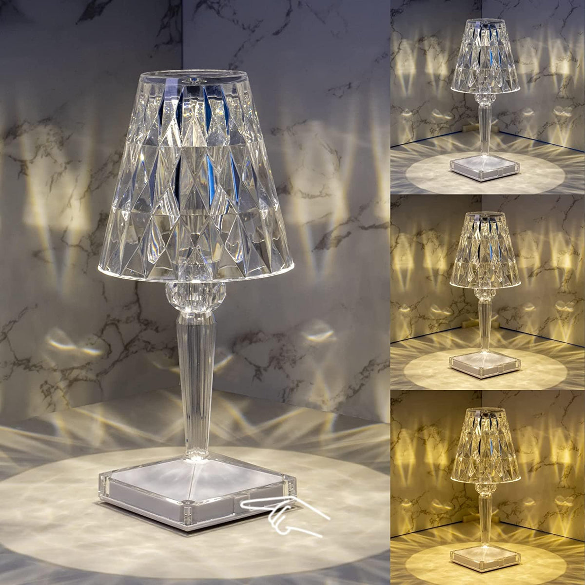 Oplaadbare LED Tafellamp Kristaleffect Diamantvorm Draadloos Touch Dimbaar Sfeerlamp Modern Design Stijlvol | Sulvida