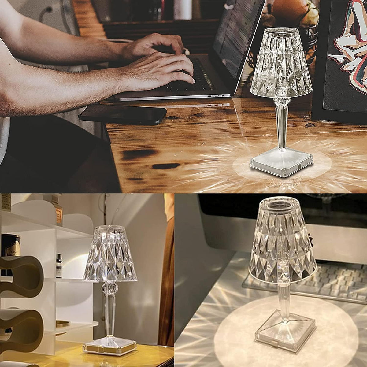 Oplaadbare LED Tafellamp Kristaleffect Diamantvorm Draadloos Touch Dimbaar Sfeerlamp Modern Design Stijlvol | Sulvida