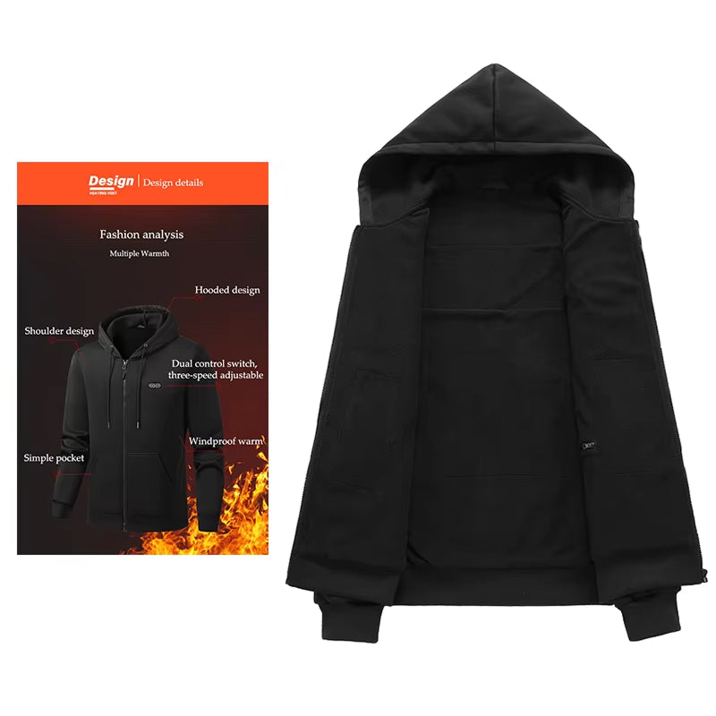 Verwarmde Hoodie met 17 Warmtezones 3 Temperatuurstanden Elektrisch Verwarmd Vest voor Outdoor Winter | Sulvida