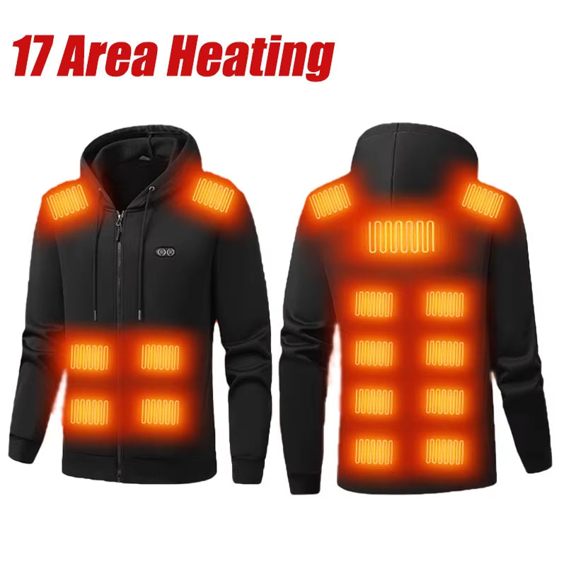 Verwarmde Hoodie met 17 Warmtezones 3 Temperatuurstanden Elektrisch Verwarmd Vest voor Outdoor Winter | Sulvida