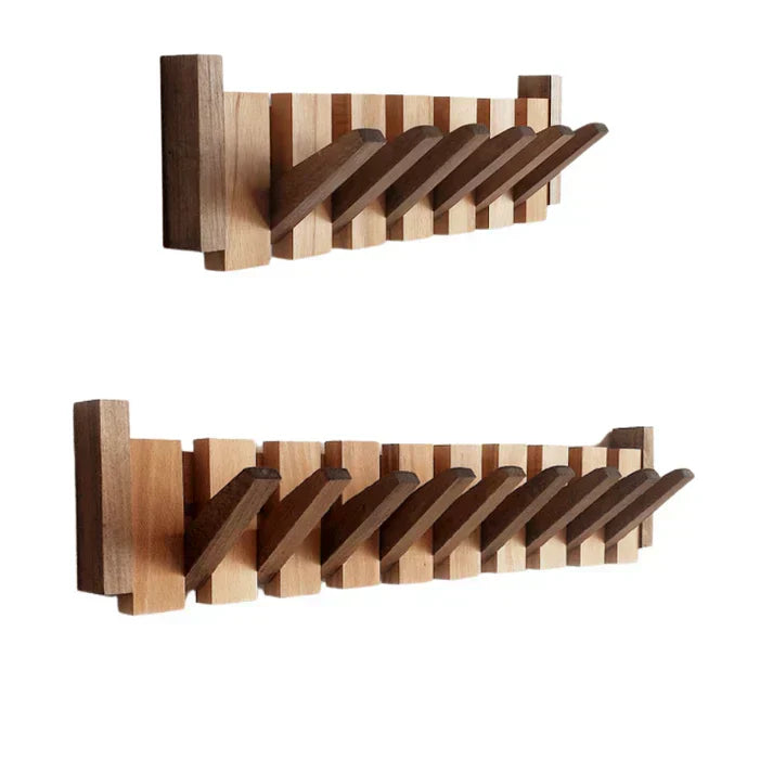 Wandkapstok Piano Design Hout Walnoot Beuken met Haakjes voor Gang Entree Slaapkamer Garderobe Modern Stijlvol | Sulvida